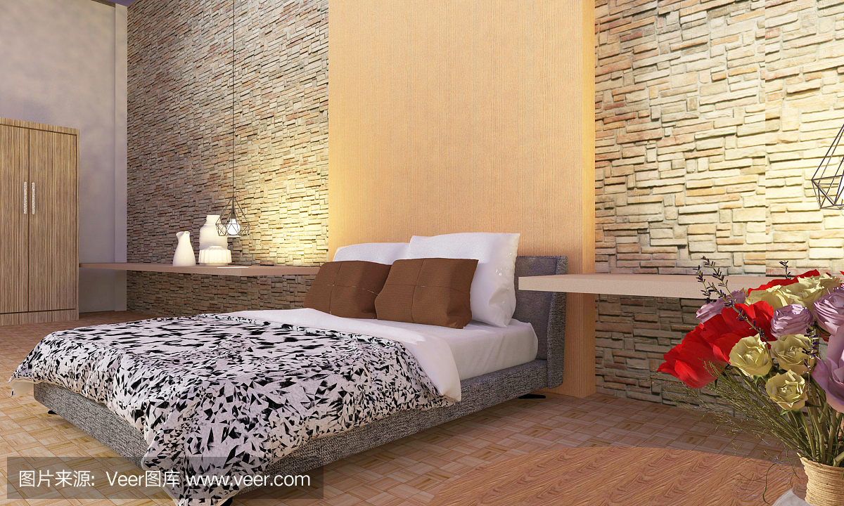 卧室室内设计现代&阁楼- 3D渲染